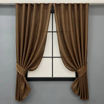 Комплект коротких штор VR-Textil Лен Мешковина № 1922ш Коричневый 130х170 см 2 шт (35-0433)