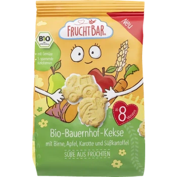 Органическое детское печенье FruchtBar «Веселая ферма» с грушей, яблоком, морковью и бататом, 100 г