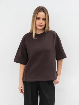 Футболка из плотного 100% хлопка «Бейсик» ROMASHKA Коричневый, One size Petite, 18920