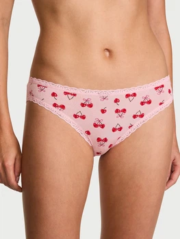 Бавовняні жіночі трусики бікіні сліпи Victoria's Secret рожеві з вишеньками RGD14 розмір L