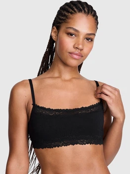 Бавовняний топ бралетт з мереживом чорний Victoria's Secret PINK QB45379 розмір L