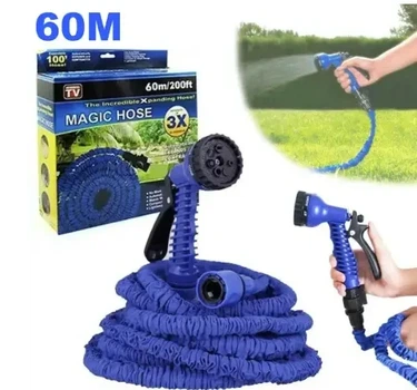 Усиленный садовый чудо шланг для полива X-hose Pro 60 мм (200FT) с распылителем 7 режимов Синий