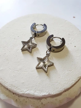 Серьги круглые серебристые звезды из медицинской стали