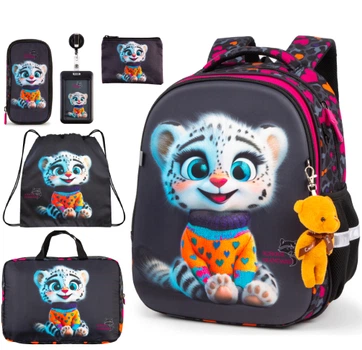 Ортопедический школьный рюкзак 6 в 1 для девочки School Standard 38х30х18 см с Тигром в 1 класс (SET 170-65)