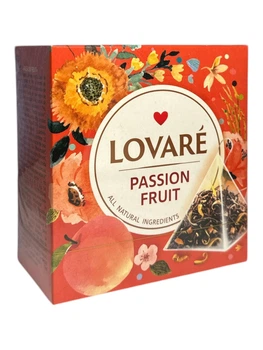 Чай Lovare Passion Fruit з цедрою апельсина, лепестками квітів та ароматами персика та маракуї у пірамідках 15 шт х 2 г (60201)