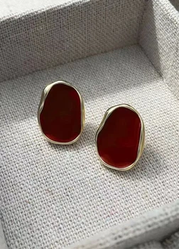 Серьги женские овалы неправильной формы Fashion Jewelry Бордовые с золотистым 20449