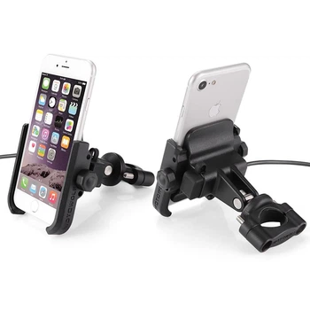 Держатель мотодержатель с USB зарядным Motowolf алюминиевый для смартфона на руль мотоцикла скутера цвет черный (00005)