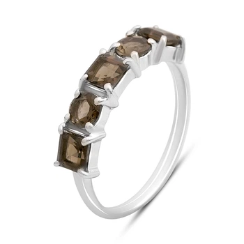 Срібна каблучка з натуральним раухтопазом (димчастим кварцом) 1.475ct, вага виробу 2,38 гр (2204435)