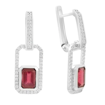 Серебряные серьги с натуральным рубином 3.626ct, фианитами (2205234)