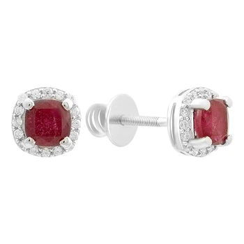 Серебряные серьги с натуральным рубином 2.146ct, фианитами (2205180)