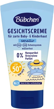Сонцезахисний крем для обличчя Bubchen Sensitive з коефіцієнтом захисту SPF 50+ 50 мл (4065331005274)