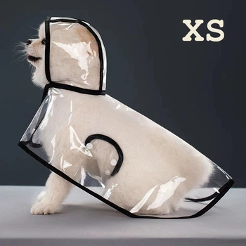 Прозрачный дождевик-накидка с капюшоном для собак, размер XS, с черным обетком