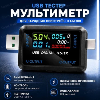 Тестер ємності для зарядних пристроїв USB/Type-C