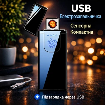 USB зажигалка сенсорная электронная компактная многоразовая карманная (чорний)