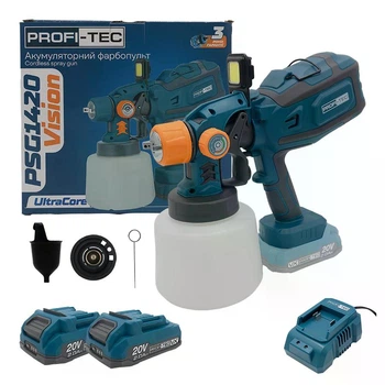 Акумуляторний фарбопульт PROFI-TEC PSG1420 Vision (2×PT2020VX (2.0 Аг), зарядний пристрій) (008058)