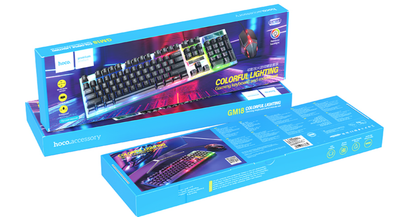 Игровой комплект клавиатура и мышь проводная hoco. GM18 Luminous, 104 клавиши, мышь 800–1200 DPI, LED подсветка Black