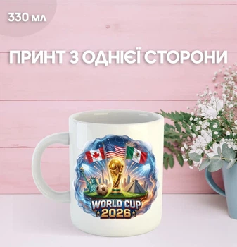 Кружка Футбол ЧС 2026 (World Cup 2026) Чемпіонат світу з футболу США Канада Мексика футбол з принтом керамічна чашка 330 мл Uk_1384