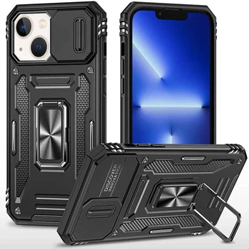 Чохол зі шторкою для камери Camshield Army Ring для Apple iPhone 15, ударостійкий кейс з кільцем-тримачем та функцією підставки Black