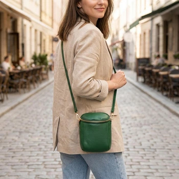 Женская кожаная сумка Vintage 13,5х18х6 см зеленая вертикальная через плечо 60696
