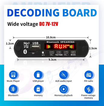 Bluetooth 5.0 DC 9V 12V MP3 декодер.Бездротовый автомобильный MP3-плеер USB Модуль громкой связи TF FM радио