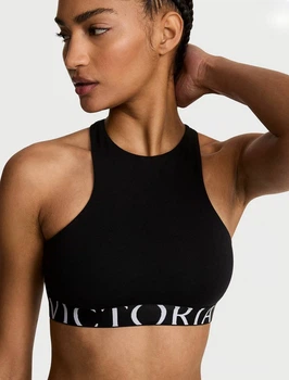 Жіночий бралет Victoria's Secret Cotton Exploded Logo Unlined High-Neck Bralette Black Чорний M