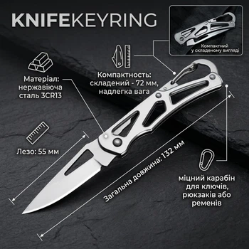 Карманный нож с карабином KnifeKeyRing, серебристый
