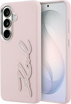 Чохол Karl Lagerfeld Grained Signature Metal Resin Logo для Samsung Galaxy S26 Pink (KLHCS26SPGFKSRSP)