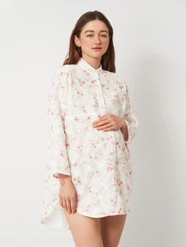Батистова сорочка для вагітних та мам, які годують KOKO Boutique рожеві квіти S/M