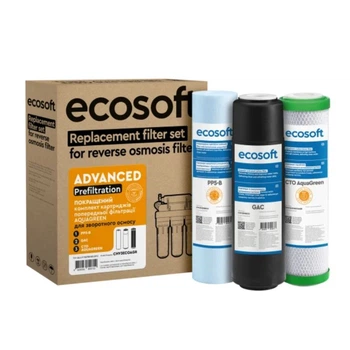 Покращений комплект із 3 картриджів Ecosoft для фільтрів зворотного осмосу з функцією економії води