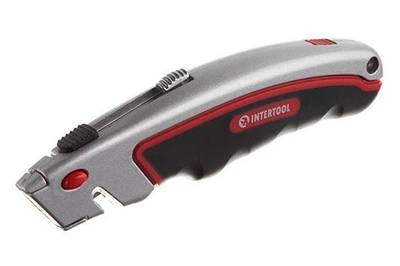 Ніж трапецієподібний будівельний висувний Intertool металевий прогумований HT-0516