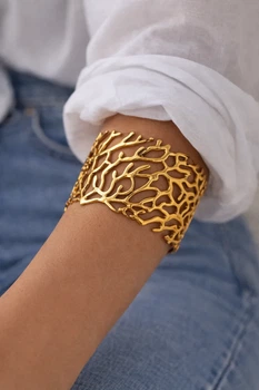 Широкий браслет-кафф «Корал» Honey Fashion Accessories золотистий (12-90)