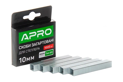 Скобы для строительного степлера механического Apro 10 x 11.3 x 0.7мм каленая (в упаковке 1000шт)