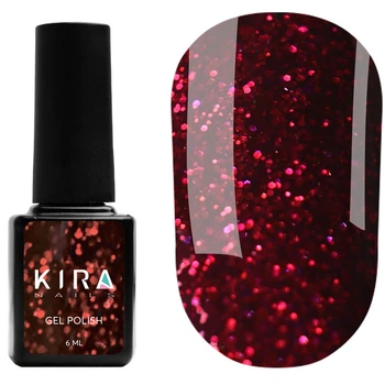 Гель-лак для нігтів Kira Nails Red Hot Kira Peppers №005 вишневий з малиновими блискітками 6 мл