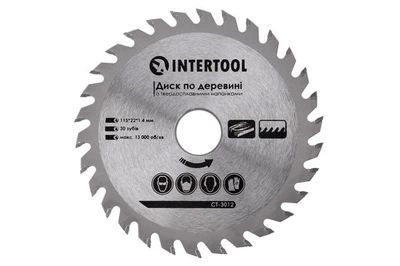 Диск пильный по дереву Intertool 115 х 30T х 22.2 мм