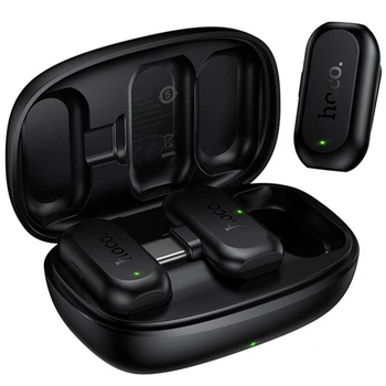 Мікрофон бездротовий Hoco L26 Dual-mic Smart AI шумопоглинання Type-C Петличний для Android кліпса Чорний