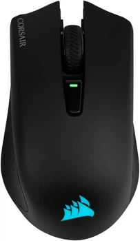 Игровая беспроводная мышь Corsair Harpoon RGB Wireless / Bluetooth / Радиоканал / PixArt PMW3325 / 10000 DPI / 6 кнопок / RGB подсветка / Съемный кабель / Черная - Б/У
