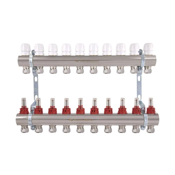 Коллектор латунный с расходомерами и евроконусами Thermo Alliance Standart 1" на 10 выходов TAS235W10E