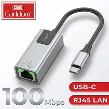 Перехідник Earldom ET-NC2 USB Type-C на RJ45 Ethernet LAN мережева карта 100 Мбіт/с адаптер для ноутбука та планшета Space Gray (12 см)