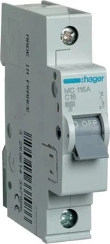 Wyłącznik nadprądowy Hager MC116A 1P 6 kA C 16 A 1M (3250614337086)
