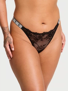 Трусики тонг Вікторія Сікрет Shine Strap Lace Thong Panty - XS - Чорний