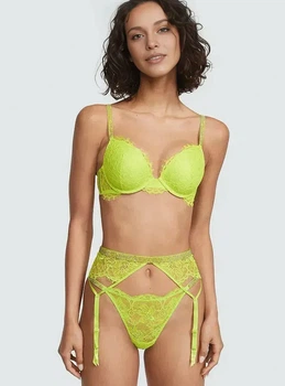 Комплект белья с поясом Victoria's Secret Shine Strap Lace Push-Up Bra - 34C - M - Зеленый - XS/S