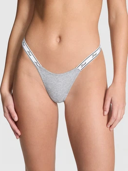 Хлопковые трусики тонг PINK Logo Cotton Micro Thong Panty - L - Серый