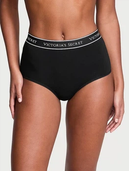 Хлопковые трусики брифы Victoria's Secret Cotton Logo Cotton Modern Brief Panty - XS - Черный