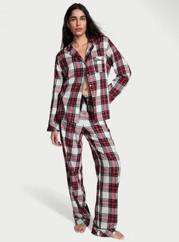Піжама фланелева (сорочка+штани) Victoria's Secret Сіра (в клітинку) L (Regular)