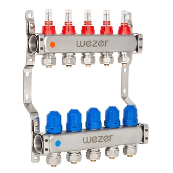 Коллектор для теплого пола WEZER 5 контуров с расходомерами 1"/3/4" DWZ01-05