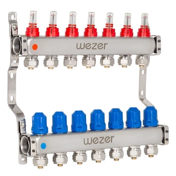 Коллектор для теплого пола WEZER 7 контуров с расходомерами 1"/3/4" DWZ01-07