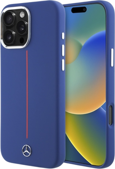 Панель Mercedes-Benz Silicone Red Stripe MagSafe для Apple iPhone 16 Pro Max Navy (MEHMP16X23SUMRV)