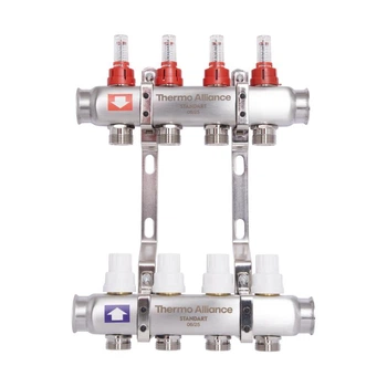 Коллектор с расходомерами Thermo Alliance 1" 4 выхода для системы теплый пол терморегулятор (599518)