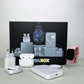 Комплект Megabox 6в1 - Watch 9 / Air Pro 2 / Battary Pack / MagSafe / 20W Type-С / Кабель 3х / Ремінець (Рожевий)