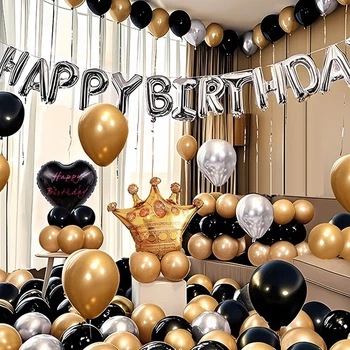 Набор шариков надувных Happy Birthday для создания композиции, арки, фотозоны, 55 шт. Черный, (D5-03837.black)